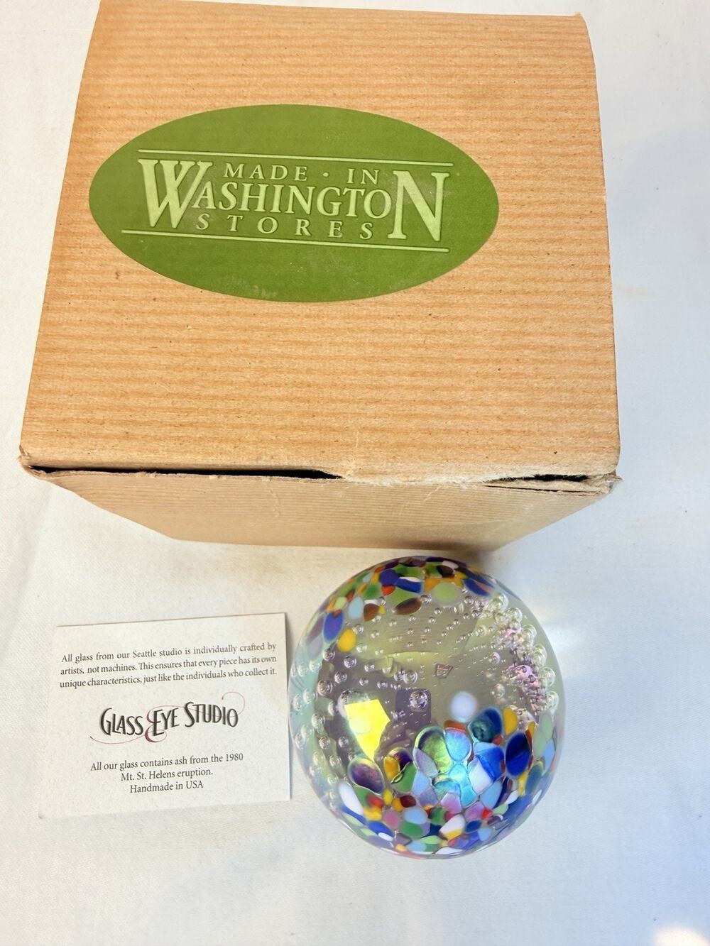 Glass eye studio art glass paperweight Orb My St. Helens Ash Confetti Bubble 08